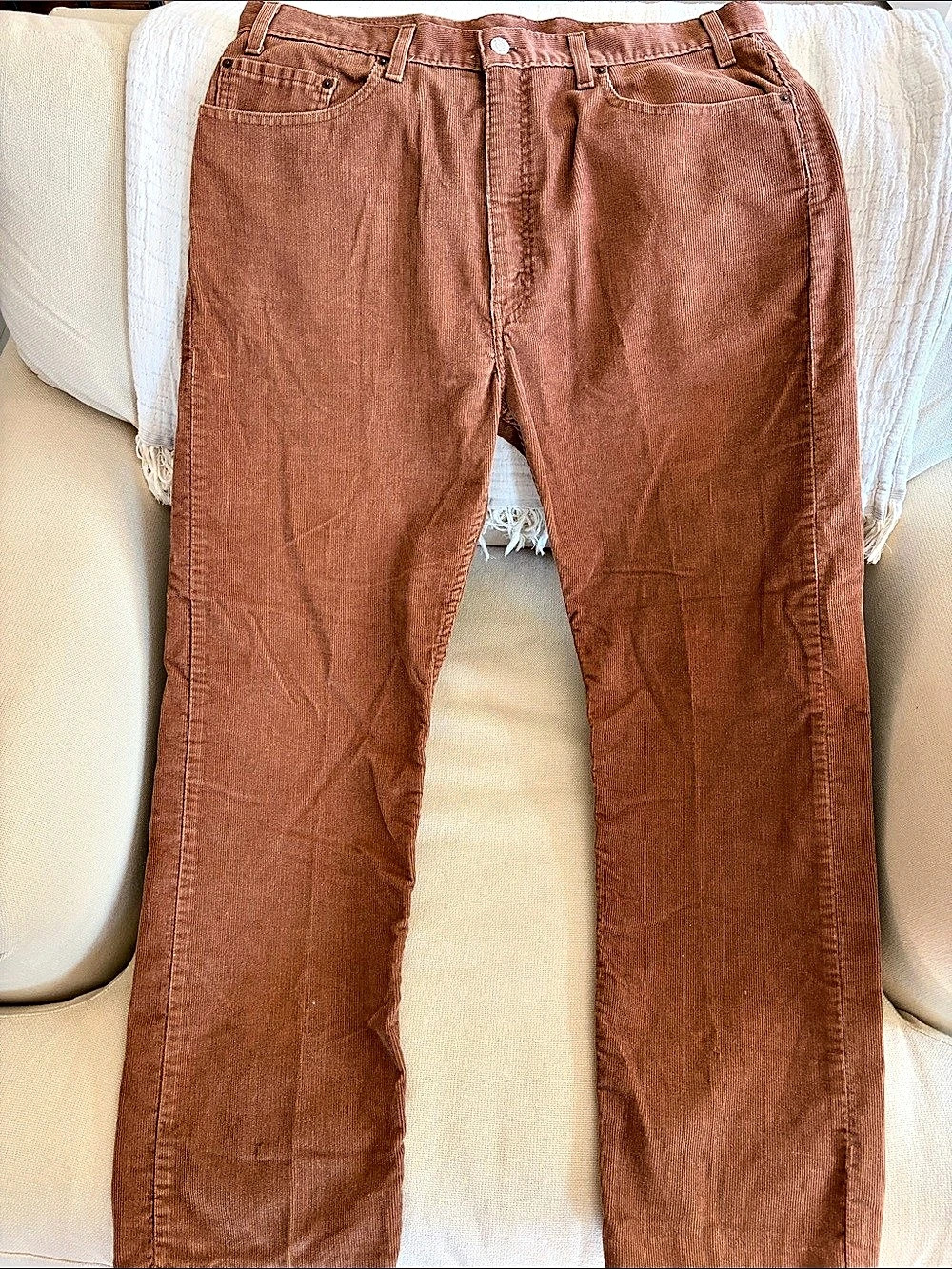 Levi's 505 Regular Fit Corduroy Pants Corduroy Straight Leg Pants Brown Waist 38